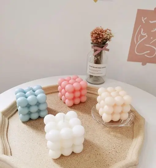 Low Price High Quality Natural box Tea ivory Mold  jar Aroma scented candle bubble Home Decor Cube candle soy wax mini Bubble