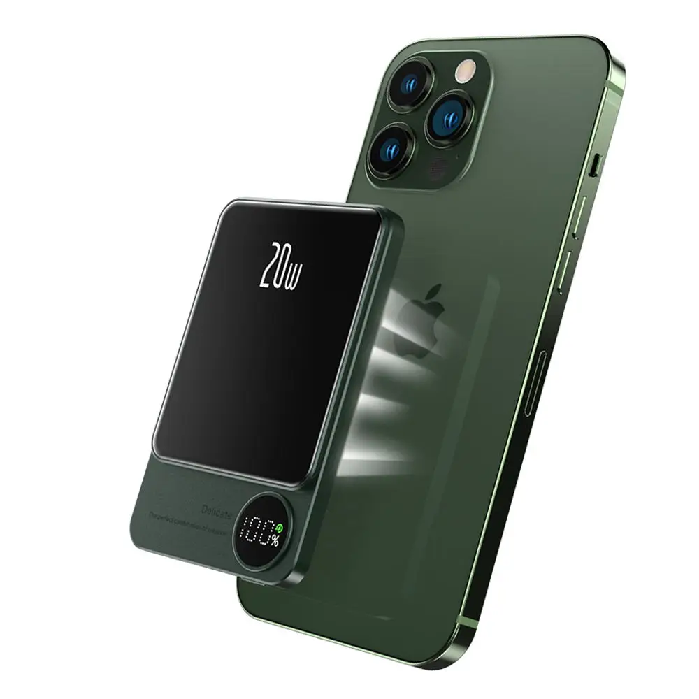 Newest Mini Portable Charger 5000mah 10000mah Powerbank Magnetic Wireless Charging Metal Power Bank with Led Display Q9