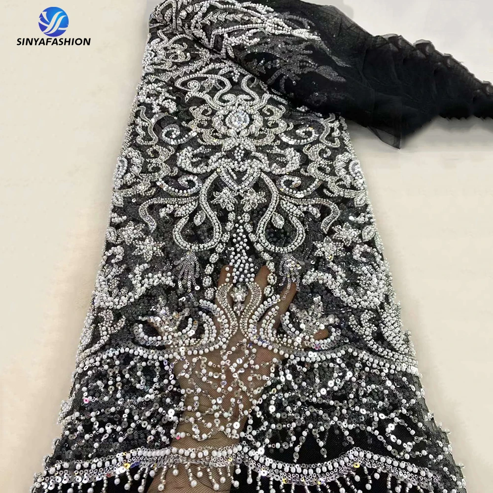 Sinya Various Colors Luxury Sequins Pearls French Wedding Bridal Embroidered Heavy Beaded Lace Fabric For African Dress