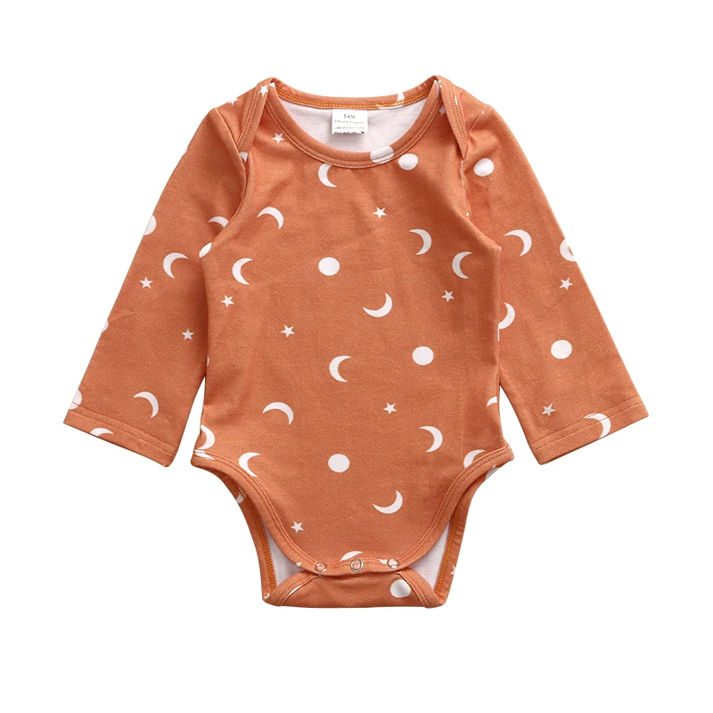 Hot Sale Baby Clothes Round Neck Long Sleeve Moon and Sun Star Printed Baby Romper