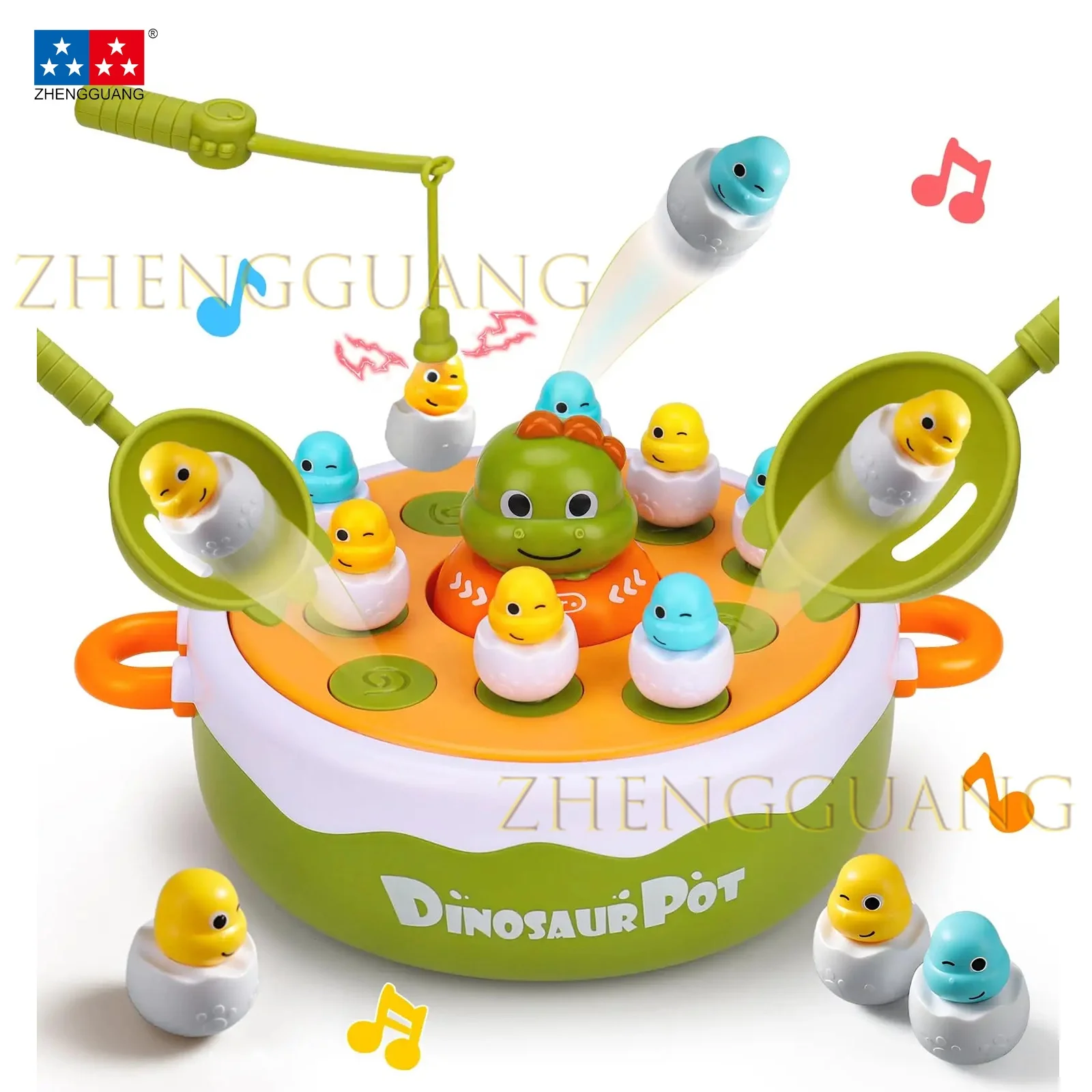 Zhengguang 3 in 1 Interactive Game Dinosaur Electronic Bouncing Turntable Catapult Fishing Game Toys Montessori Early Education
