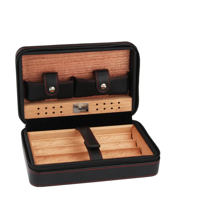 Manufacturer Portable Cedar Wood Cigar Humidor Box Nature Color Spanish Cedar  Cigar Box With Cigar Hygrometer