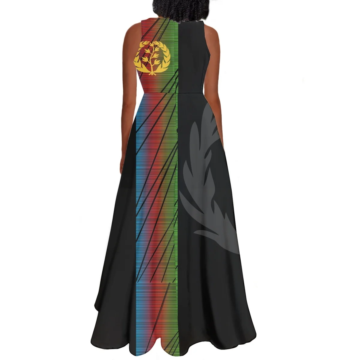2023 New Arrival Eritrea Women Vintage Evening Dresses Sexy Eritrean Flag Sleeveless Custom Logo Stretchy Dress Summer Wholesale