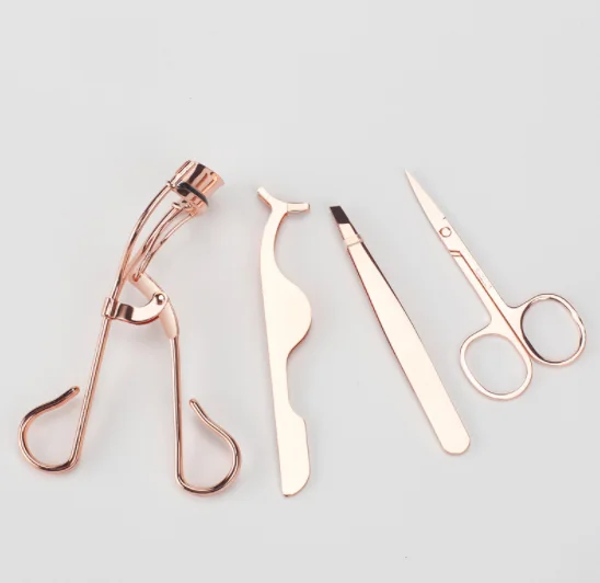 
Eyebrow Tweezers Scissors False Eyelash Applicator with Customized Packing Box Lash Curler 4Pcs Gold Eyelash Curler Set 