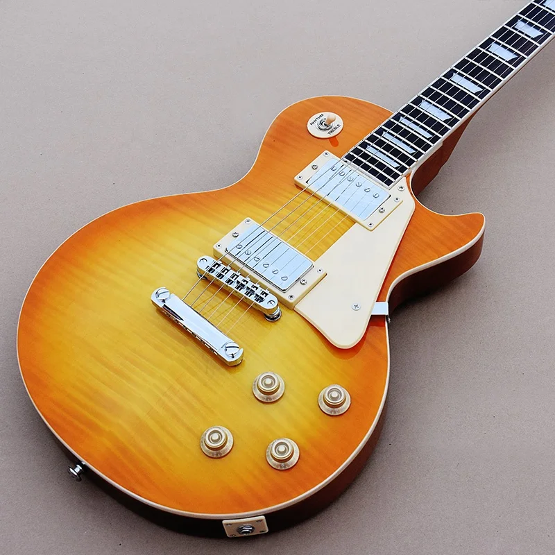 Krait 6 string electric guitar LP guitar flame maple top yellow burst mahogany body mahogany neck OEM guitar factory outlet