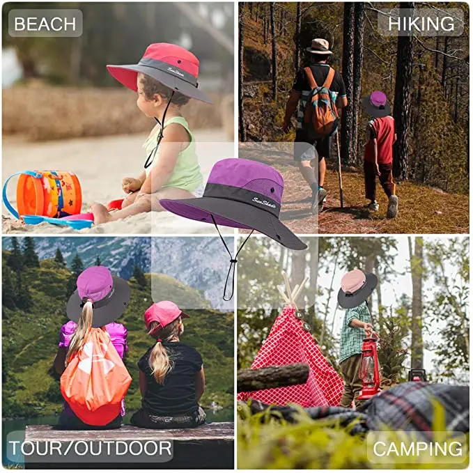 Amazon Summer Cotton Folding Sunscreen Sun Kids Bucket Hats with Ponytail Hole In Bulk