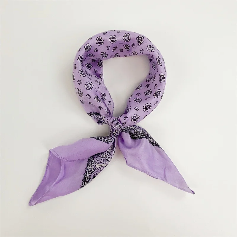 Manufacturer custom logo design digital print stylish Bandana scarves square polyester silk satin head scarf for women