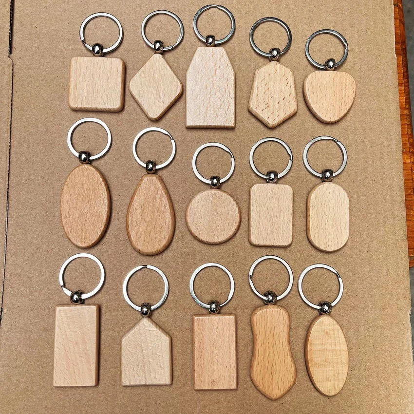Customized LOGO Blank Wooden Keychain 3D Unfinished Key Tag Chain Keyring Bulk Promotional Keychains For Diy Engraving Gifts