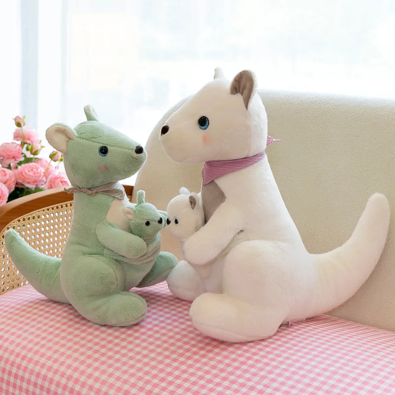 Soft Kids Gift Kangaroo Mommy and Babies Stuffed Animals Fluffy Kangaroo Plush Toys