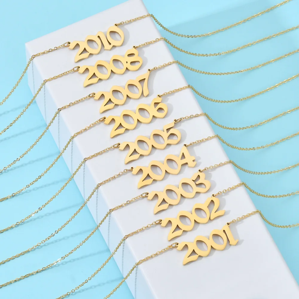 birth year necklace 1980-2023 birth year necklace stainless steel custom number necklace birthday gift