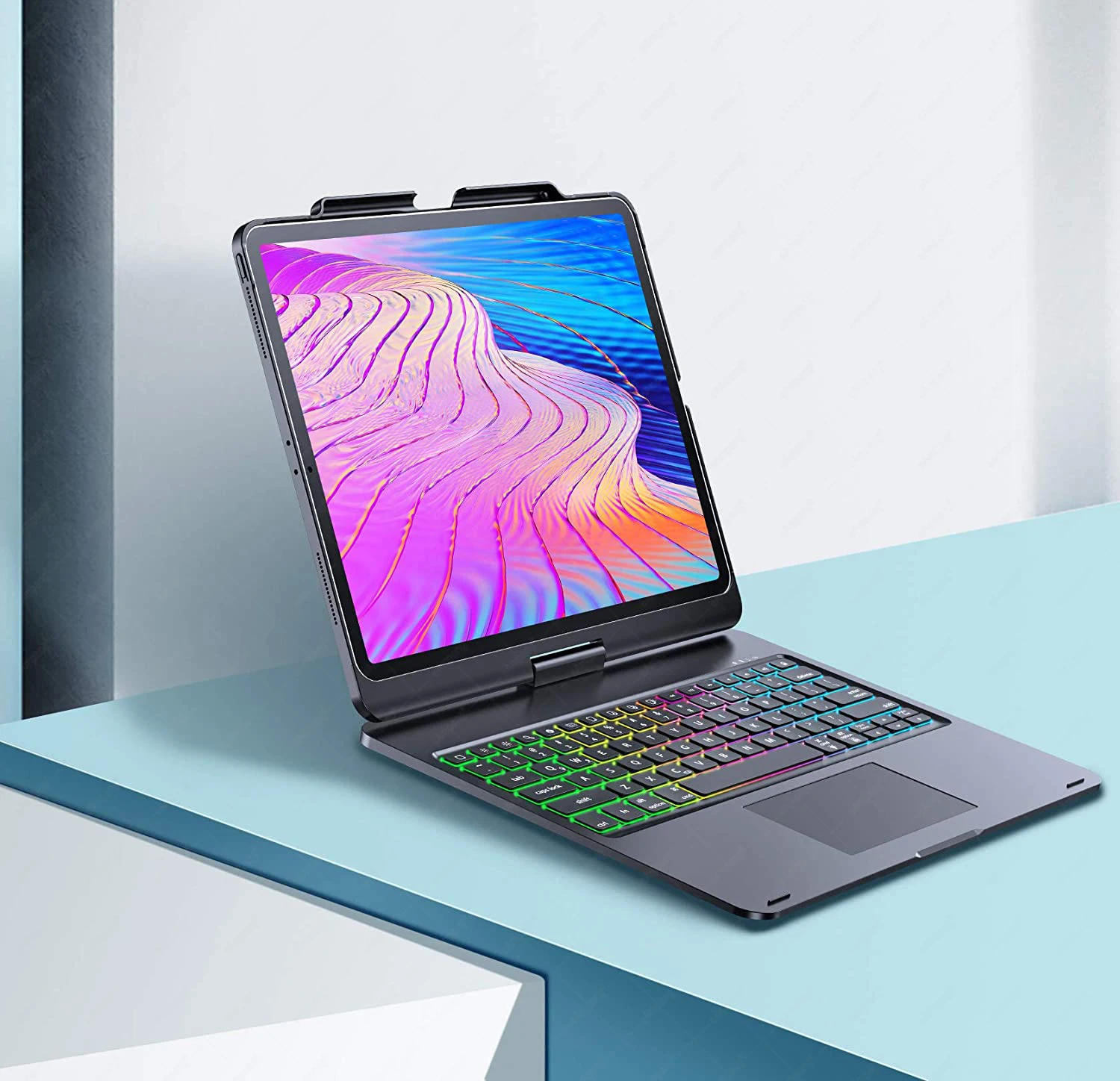 RGB-подсветка 2022 Abs жесткий чехол для ПК с клавиатурой Ipad 12 9 360 Вращающаяся