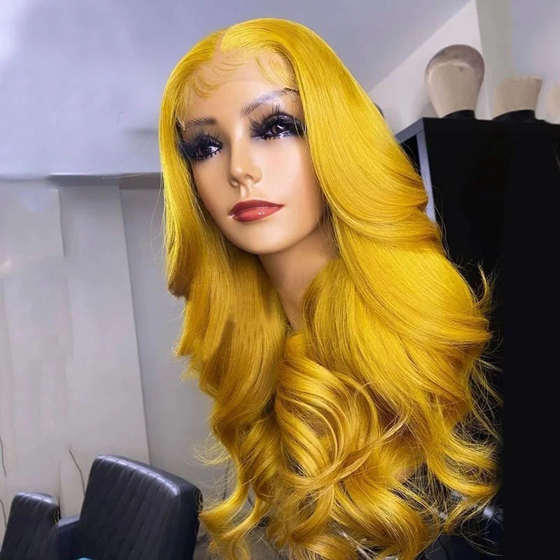 Yellow Colored Wigs 13x4 Lace Front Closure Wigs Human Hair Pre Plucked Brazilian Raw Virgin Hair Glueless Lace Body Wave Wigs