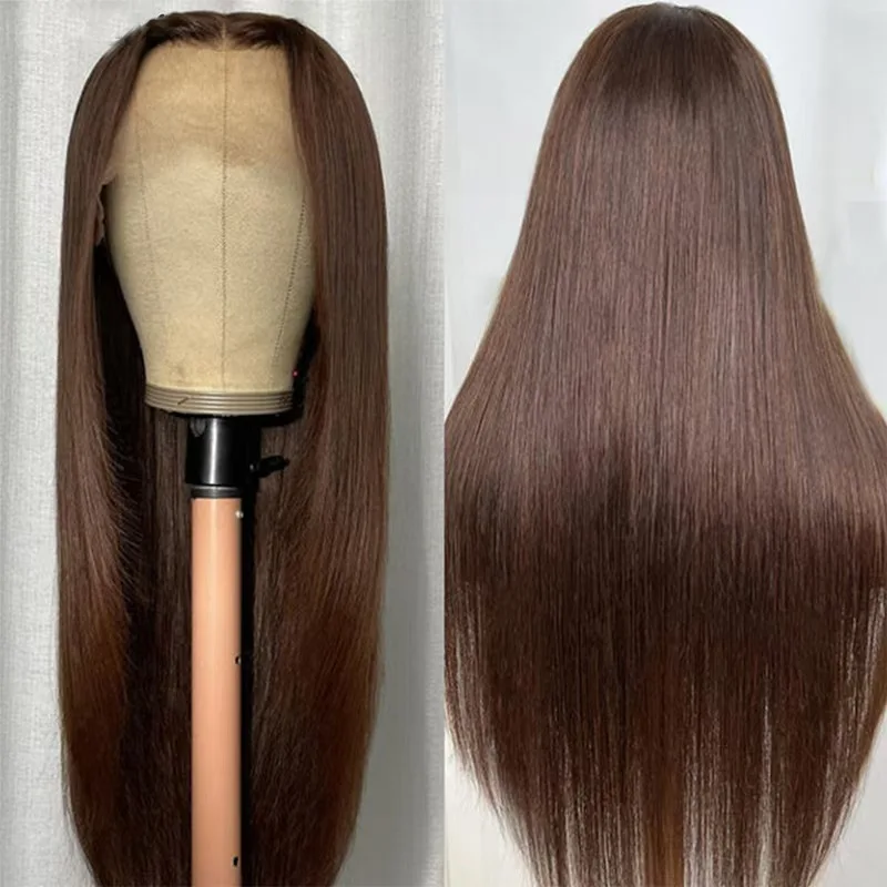 13x4 Chocolate Brown HD Lace Front Wig 26 Inches Straight & Deep Wave Blonde Silk Human Hair Afro Style with Closure