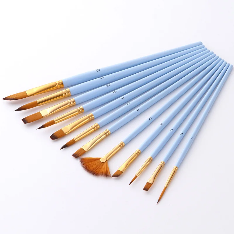 12pcs artist paint professional oil painting brushes set wood brush art nylon