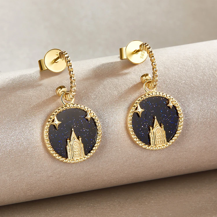 925 Sterling Silver Gold Plated Jewelry Sets Starry Night Castle Necklace Earrings Jewelry Set