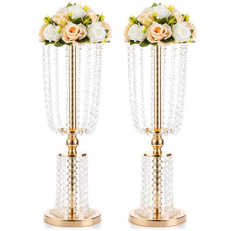 Party Decorations Tall Crystal Flower Vases Gold Silver Iron Metal Flower Stand For Wedding Table Centerpieces