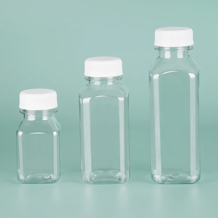 8oz 12oz 16oz Reusable Transparent Disposable Plastic Juice Bottle Beverage Containers Bottles With Screw Cover