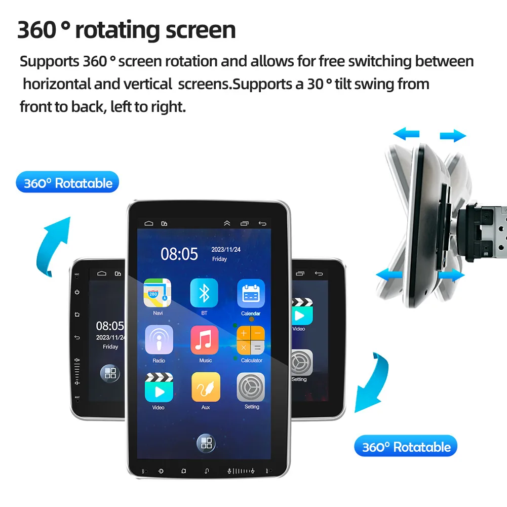 Universal 1 DIN Car Player 10-inch TFT Touch Screen Auto Radio 360 rotating screen GPS WiFi Stereo Autoradio