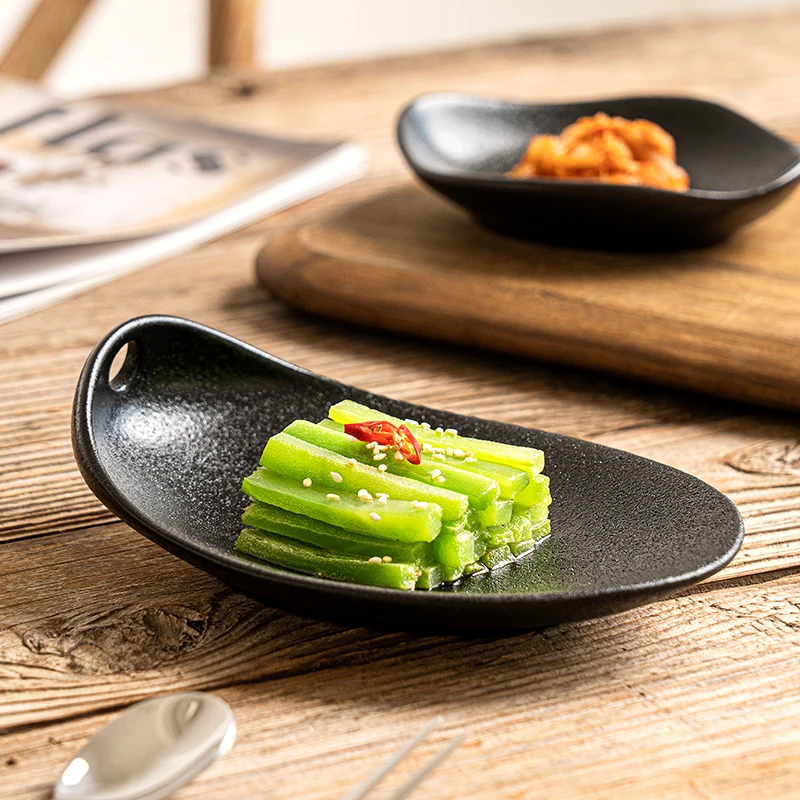Nordic Irregular Black Clay Cast Iron Look Black Dinner Plate Dessert Serving Dish Restaurant Ceramic Unique Plates