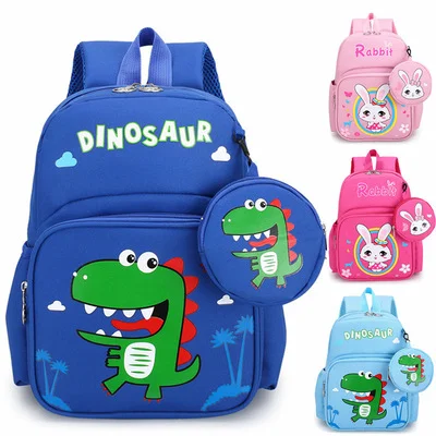 2023  Kids School Backpack New Cute Design Rabbit Dinosaur Print Kids School Bags Children Coin Purse Bag mochilas para ninos