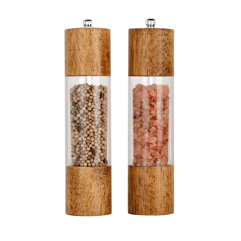 Premium Acrylic bamboo Salt and Pepper Grinder Set Manual Salt and Pepper Mills Wooden Shakers