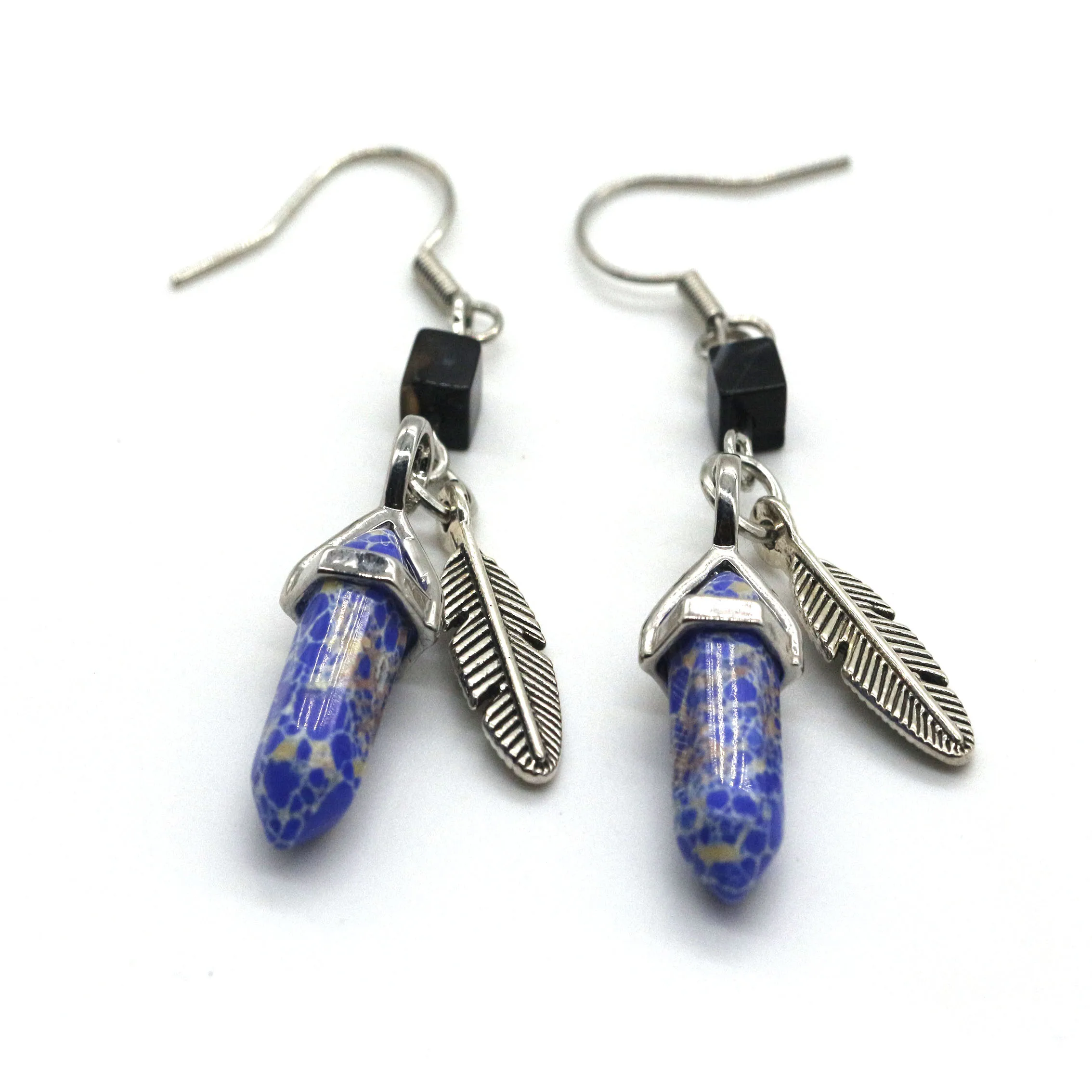 2024 Wholesale Accessories Women Fashion Jewelry Blue Sand Stone Hexagonal Earrings