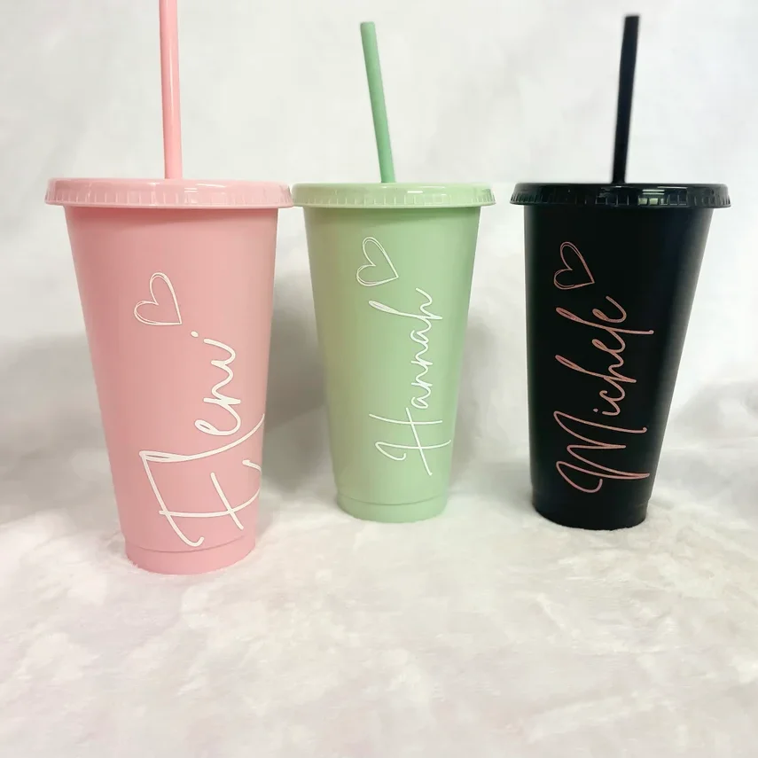 Plastic Cold Cup with Straw and Lid Pastel Colours Cup Inspired Iced Coffee 24oz  Cup Size Large