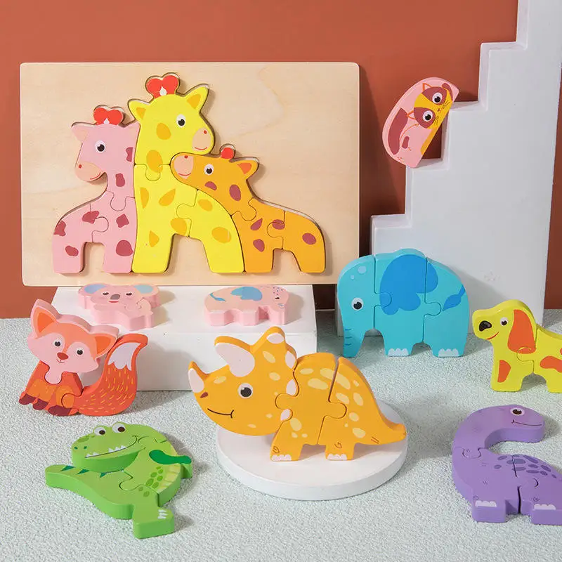 Hot selling wooden children 3D animal puzzle baby cartoon animal puzzle puzzle early education toys