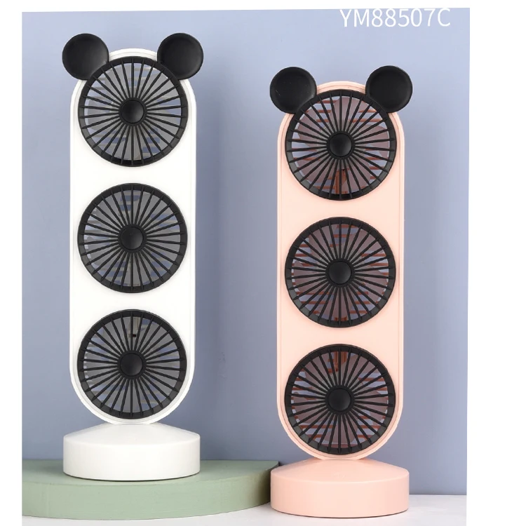2022 Hot Selling desk fan battery rechargeable fan Three-Head electric motor cooling blade  Folding Fan