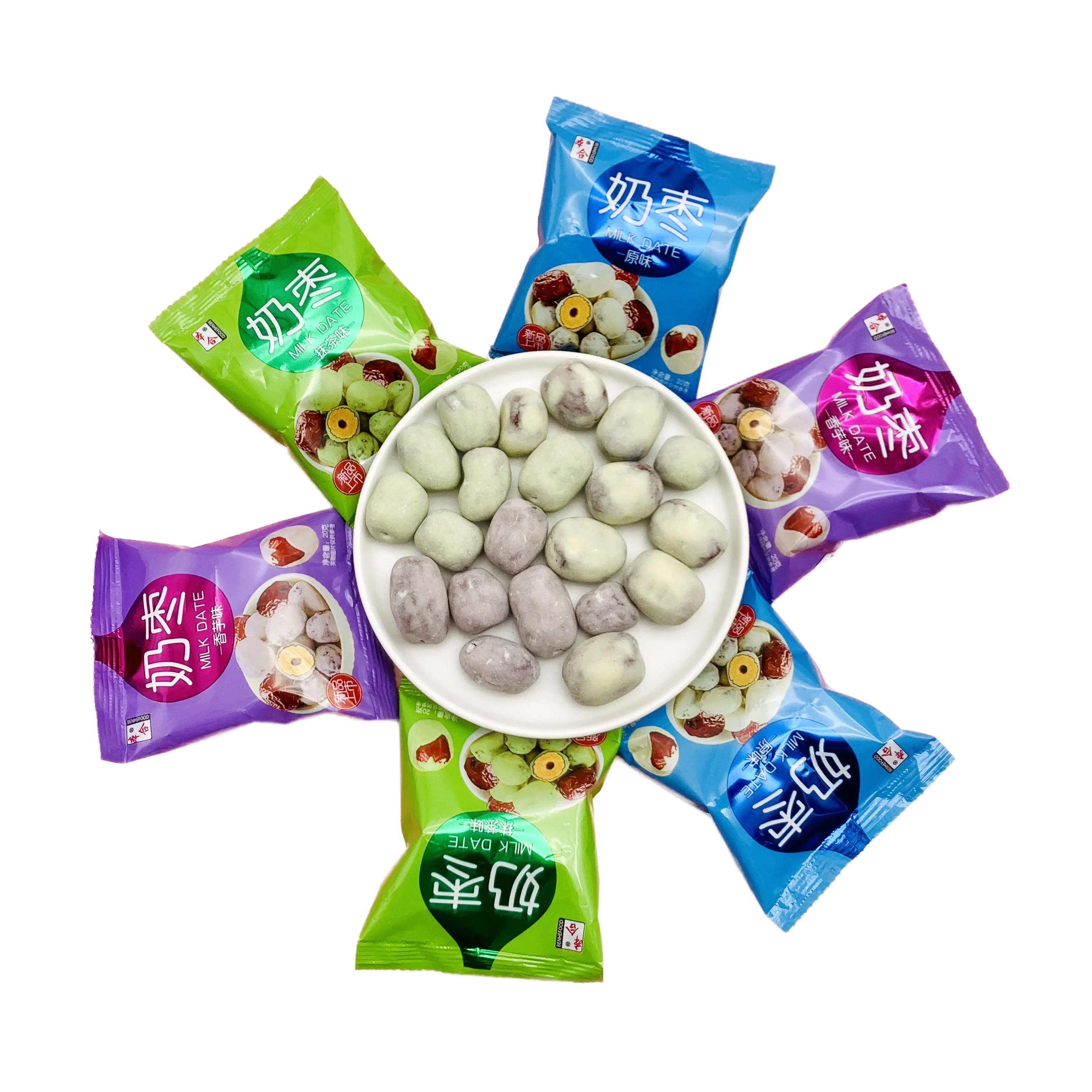 OEM packaging matcha taro flavor dates wrapped with milk powder