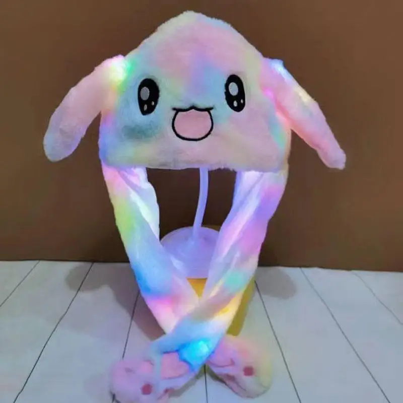 CE CPC Cartoon Stuffed Animal Plush Toys LED Light Up Hats Airbag Moving Ears Cosplay Party Holiday Dress Winter Cap Girl Gift
