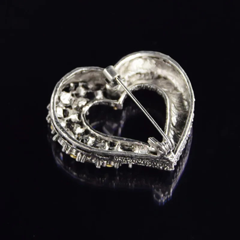 Black Heart Crystal Brooch Pins for Women Hollow-Out CZ Broaches