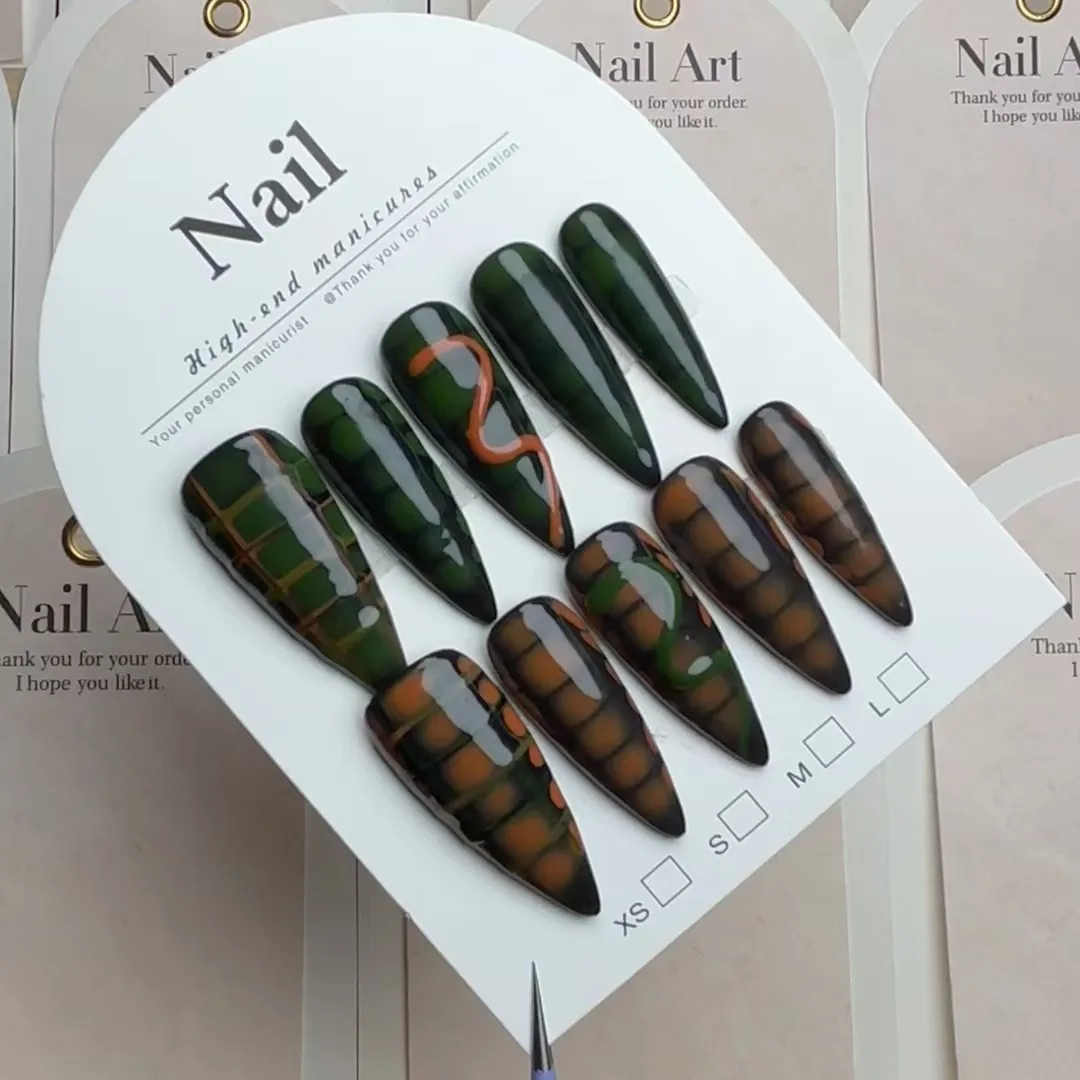 Wholesale High Quality ABS Acrylic Square Long spike nail Fake Nails Cute Shiny Halloween Style Press on Nail Tips  Fingers