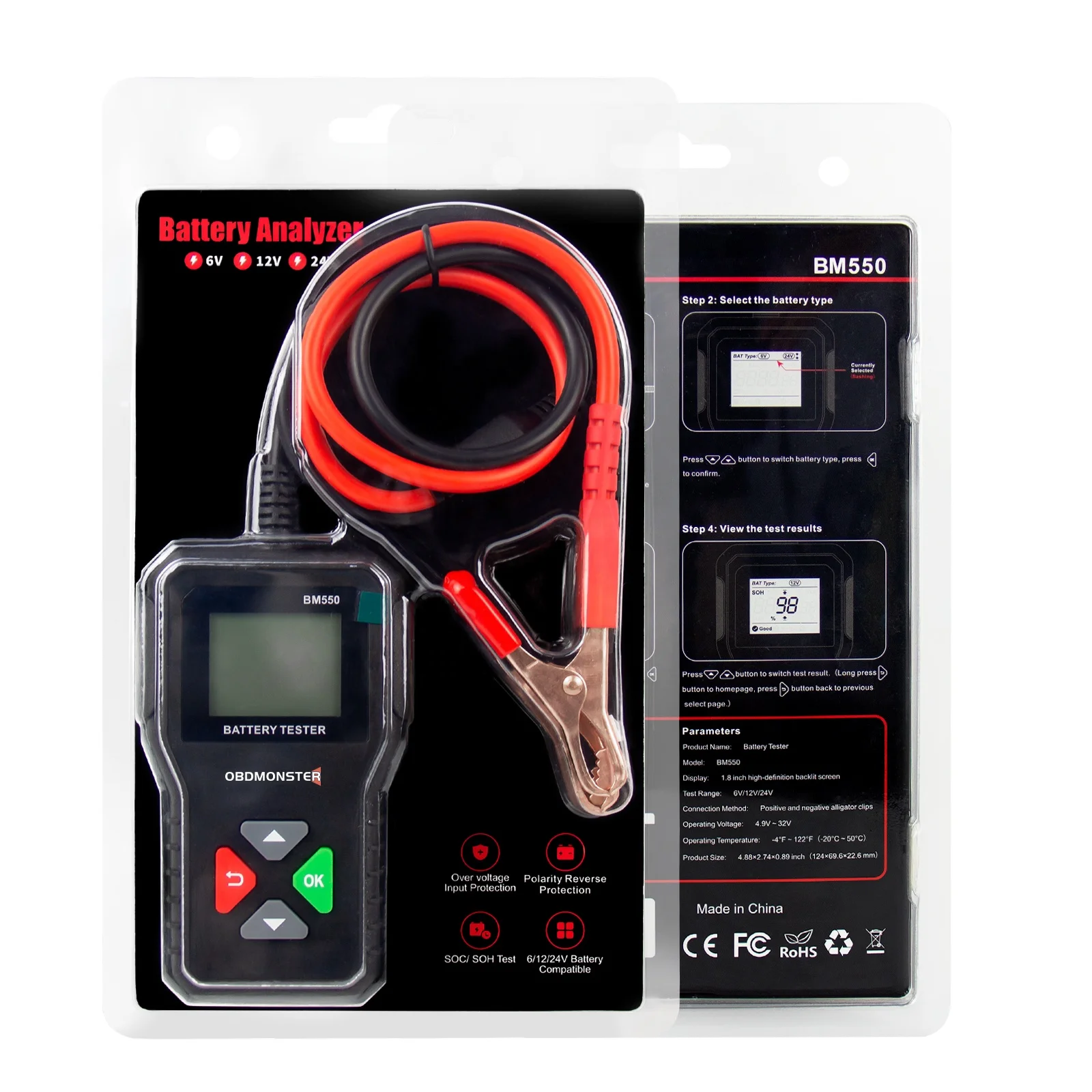 Automotive Test Battery Tester Tools KINGBOLEN BM580 Car Health Exam Reversible Access Clip Voltmeter For Moto W650 KW208 BST360