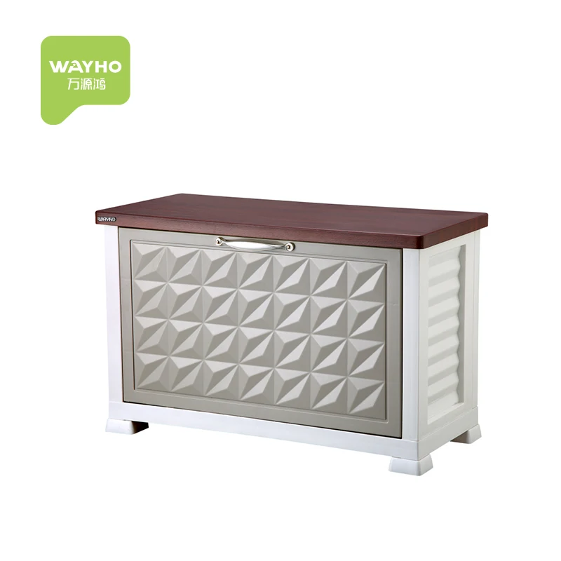 High Quality new plastic shoe storage cabinet with MDF wooden top