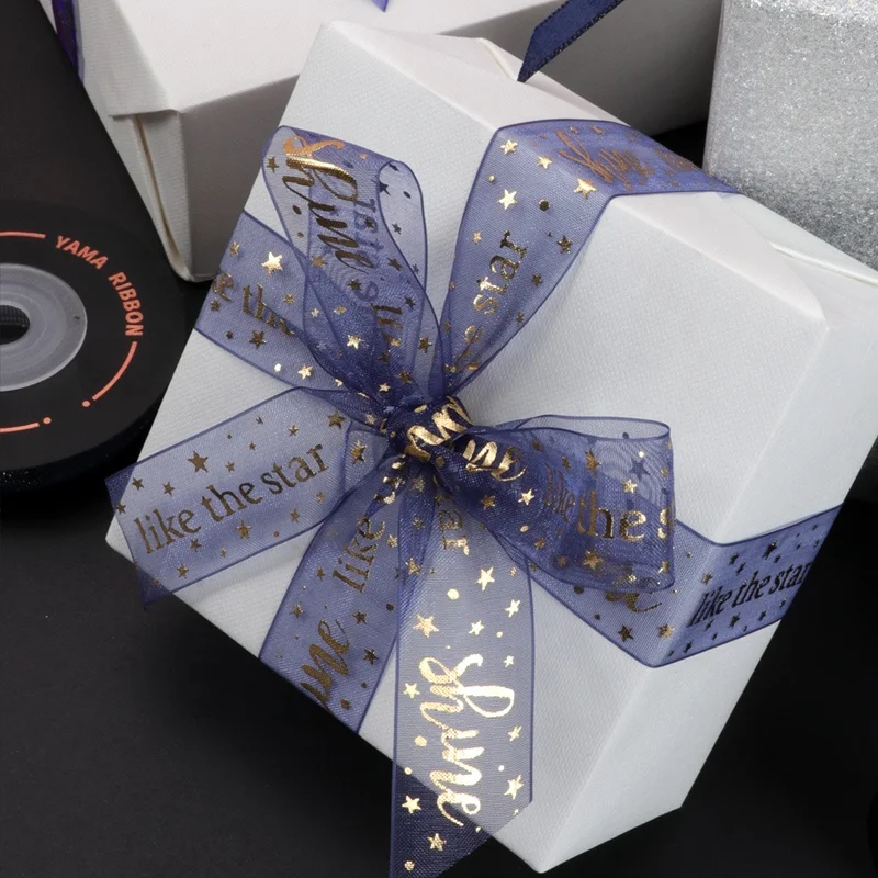  Ribest Print Ribbon Satin Grosgrain Blue Starry Sky With Logo Customized