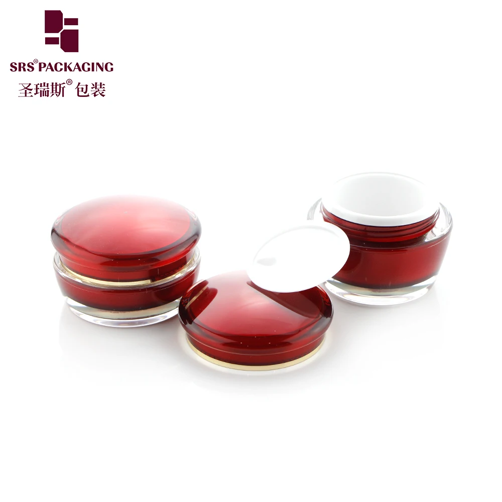J035-15g Wine Red Colored Cosmetic Packaging Jar Luxury Design Jar Set with Cover Screw Cap with Gold Line for Soothing Cream