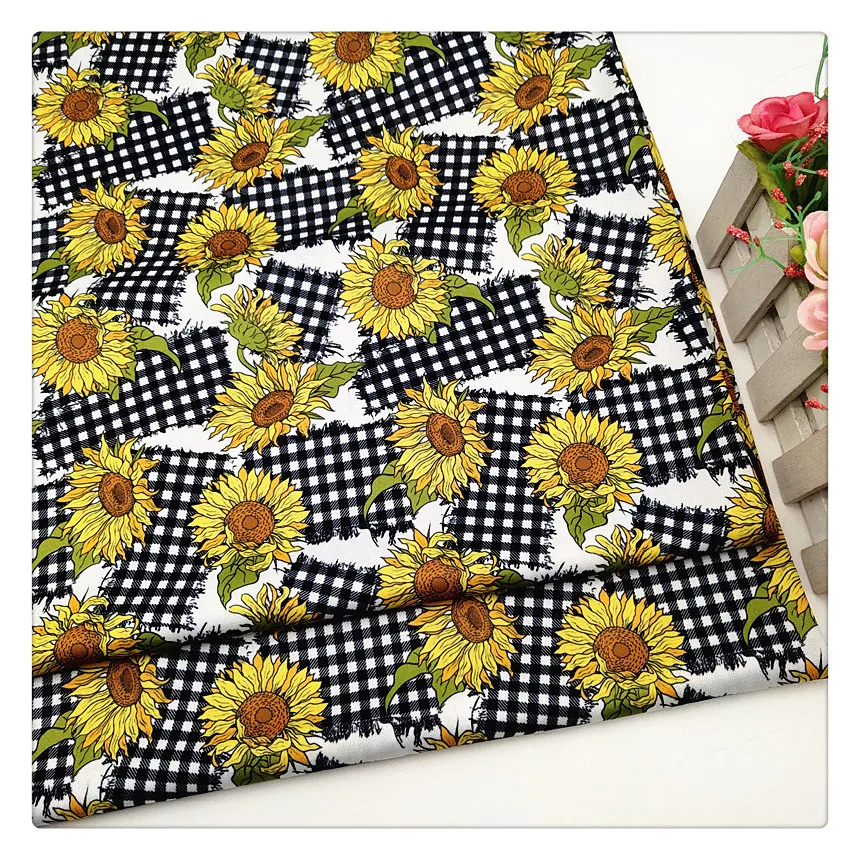 Sunflower Gnome cartoon Digital Printed Fabric Polyester Stretch Knitted Jersey  Diy Sewing Quilting Material