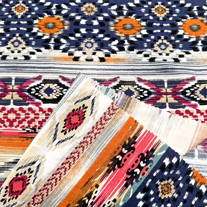 Wedtex Fabric Factory Customized Design Bohemian Ethnic Pattern Soft Tie-dye Viscose Challis Rayon Fabric