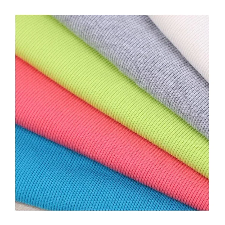 Нет минимального заказа, цветная ребристая трикотажная прочная ткань в наличии для одежды