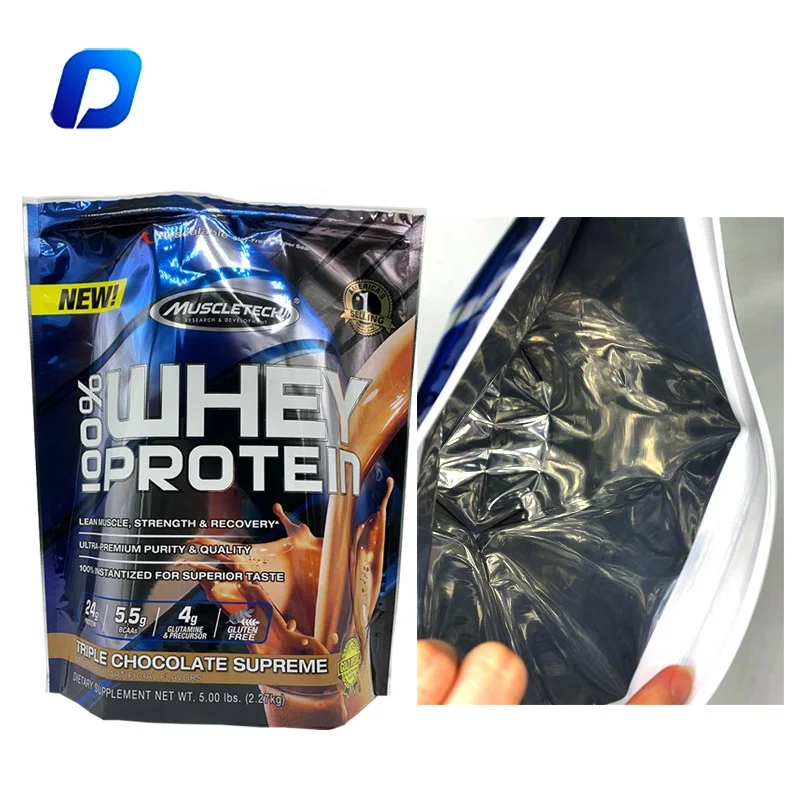 1kg 2kg 5kg Custom protein powder stand up zipper resealable laminated nylon plastic aluminum foil wheat flour packaging bag