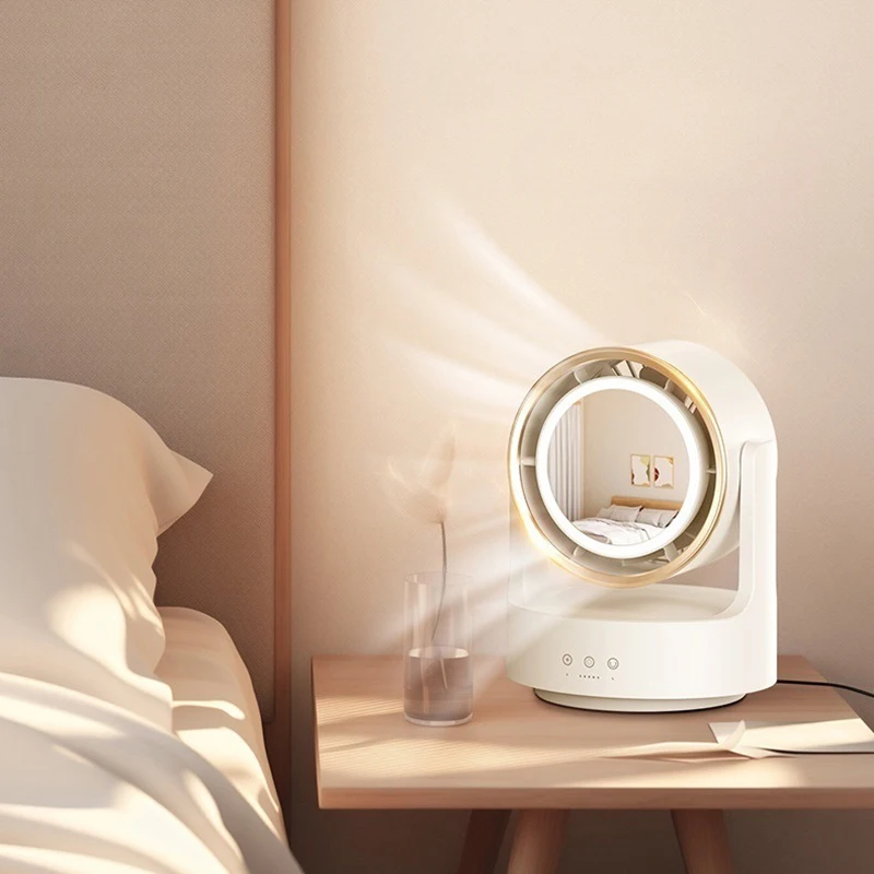 3 In 1 Small 3D Swing Head USB Charging Air Circulation Electric Desktop Desk Table Top Fan With Fill Light Mirror For Bedroom