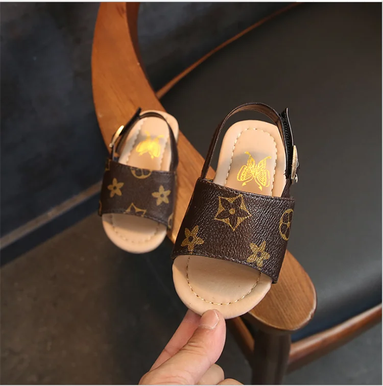 
2021Summer Korean fashion kids flat pu leather sandals 