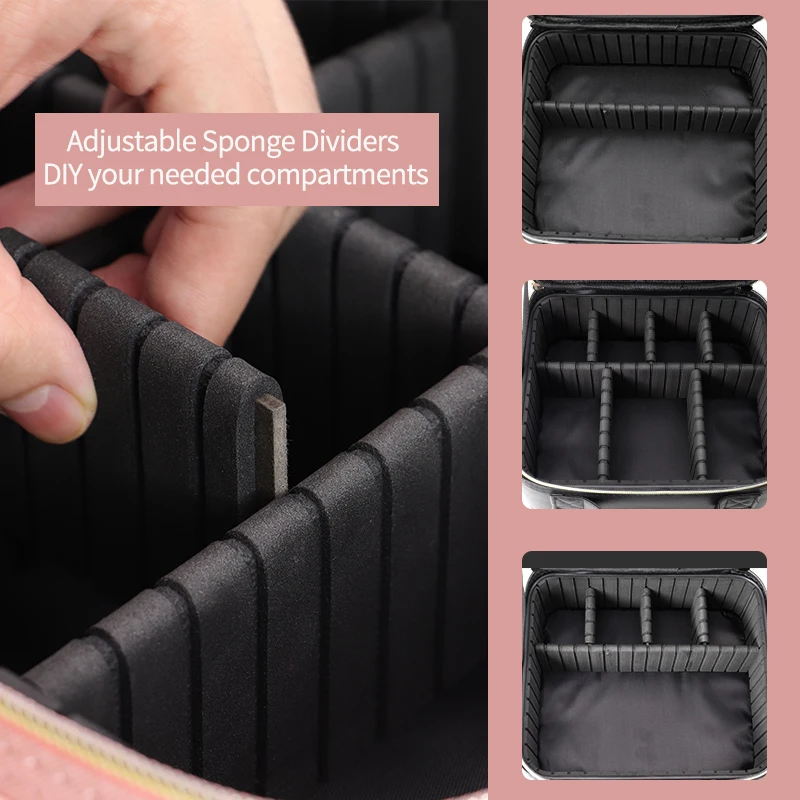 Wholesale Custom Logo Pink Vanity Pu Leather Box Make Up Organizer Travel Makeup Bag Case With Led Light Mirror