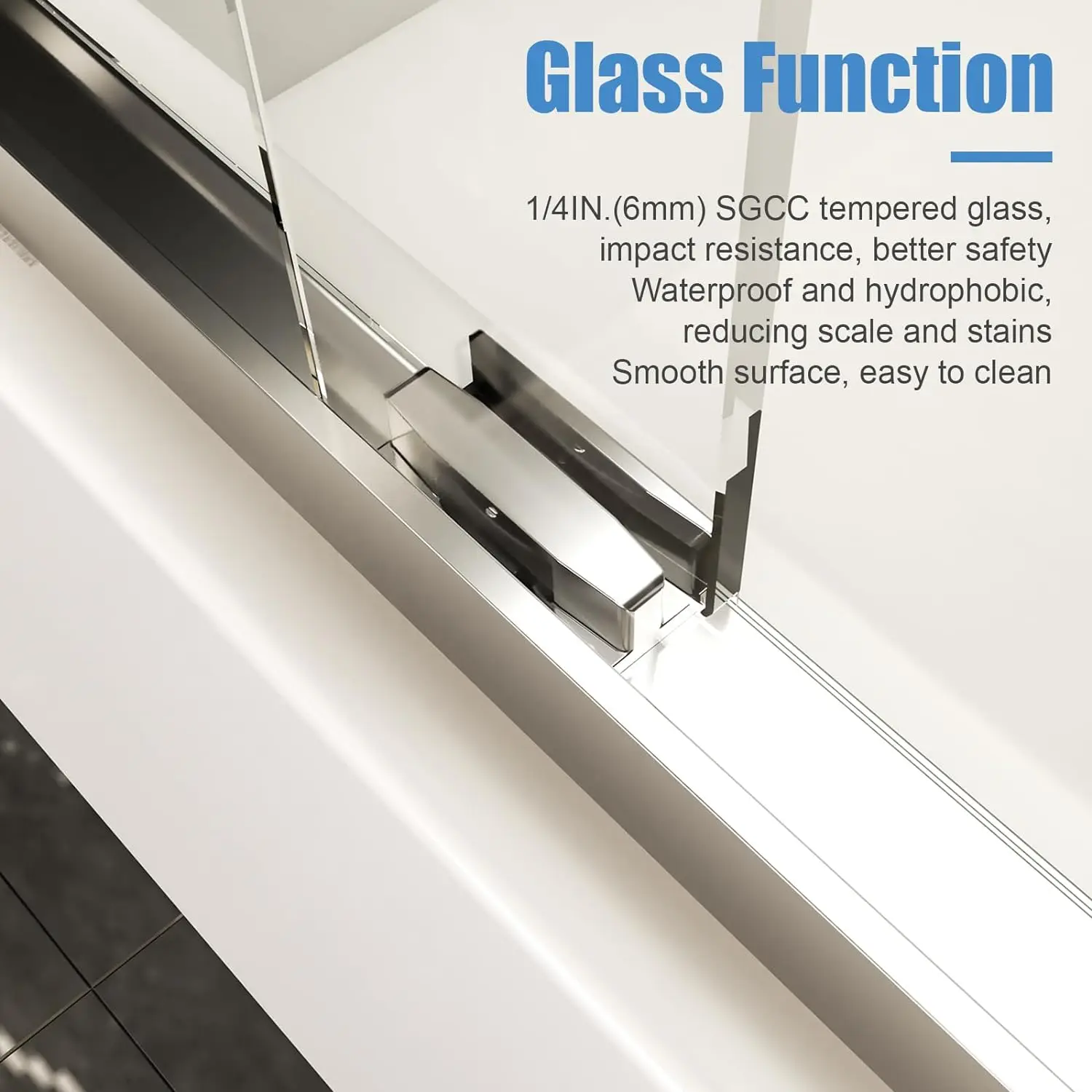 Double Sliding Semi Frameless Tub Shower Door with 1/4 Inch (6mm) Thick SGCC Tampered Glass 60W x 58H Bathtub Shower Door