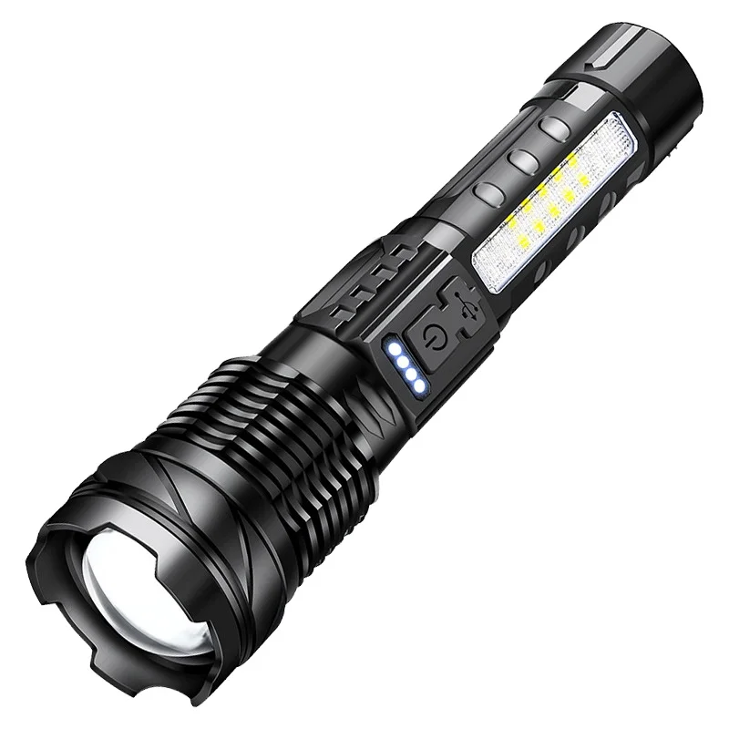 Ultra bright high-power tactical light telescopic Type-C charging emergency remote waterproof Aluminum & ABS Body LED flashlight