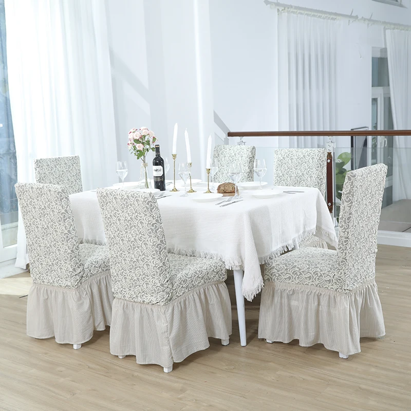 Stretch Spandex Jacquard Dining Room Chair Seat Removable Washable Anti-dust Dinning Upholstered Chair Seat Chinese Chair Cover