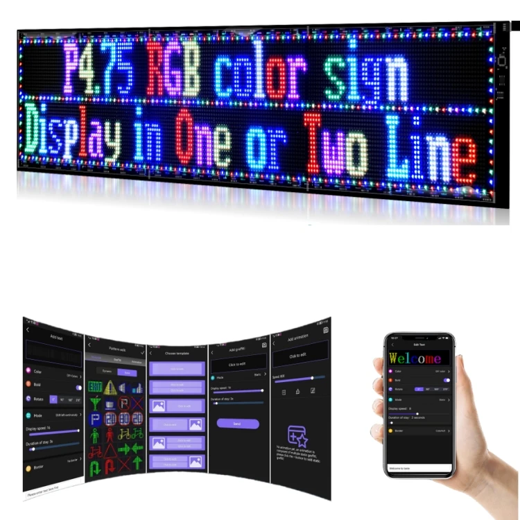 Colorful flexible led display screen RGB color custom sign panel for rolling advertising