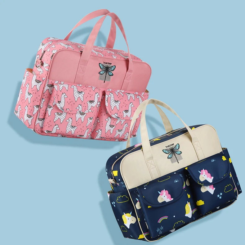 Waterproof Baby Mummy Travel shoulder bag Printing Multifunction Crossbody Diaper Tote  Bag