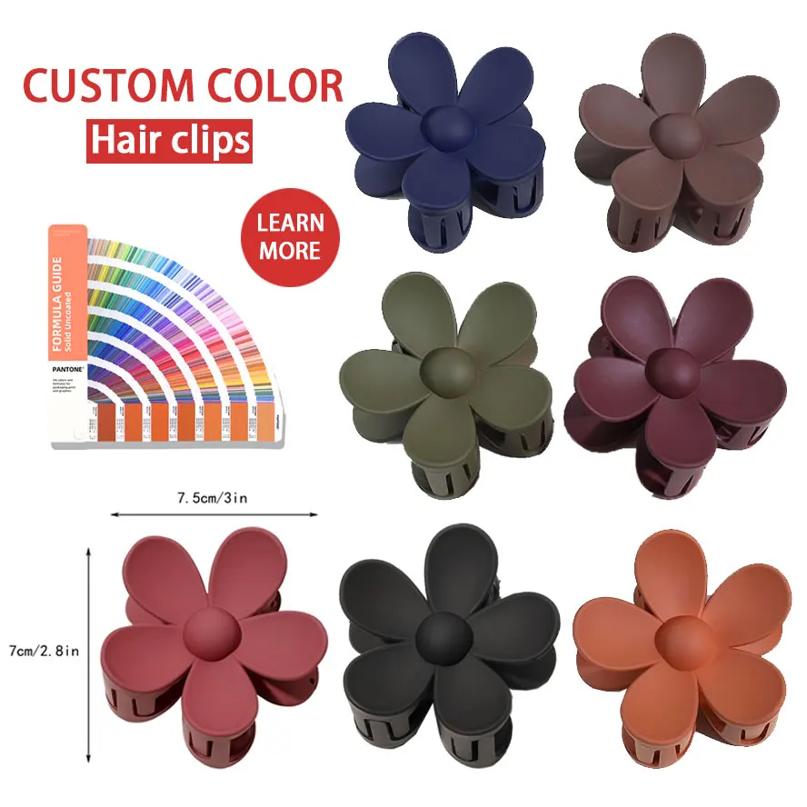 Custom Color Logo Plastic Pure Color Hair Claw Clips Simple Plastic Flower Hair Claw for Women Girls Party Hair Accessories